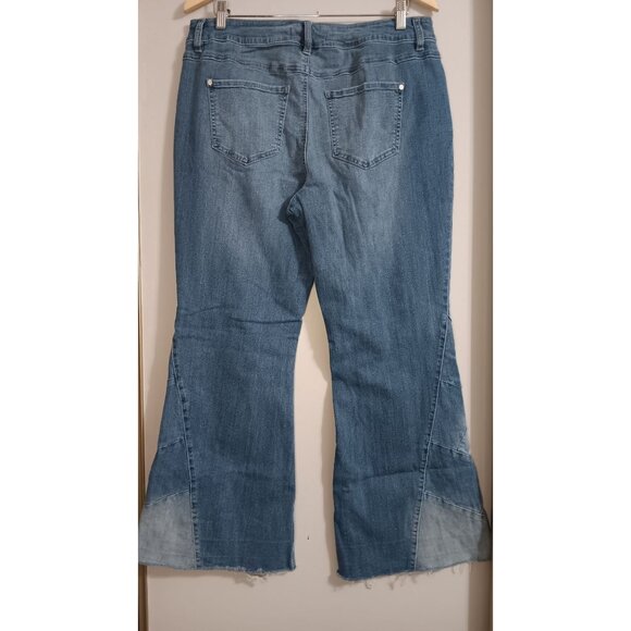 C Est 1946 16P Blue Denim Hi Rise Medium Wash Raw Flare Retro Boho Casual Jeans - Picture 3 of 4